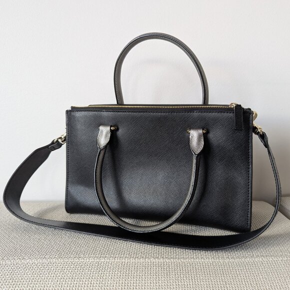 LANCASTER Paris Black & Grey Adeline Genuine Leather Bag with Shoulder Strap - Picture 2 of 16